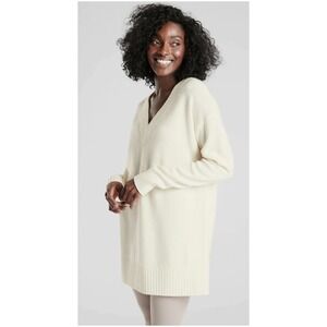 Athleta Womens Cream Wool Cashmere V Neck Tunic Sweater Small 500397 EUC